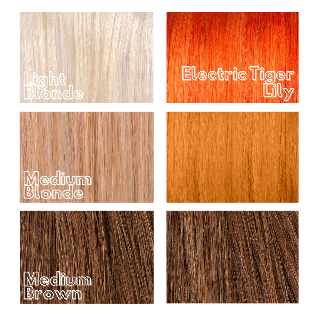 Vibrant orange red hair colour swatch - Electric Tiger Lily bright hair dye Manic Panic