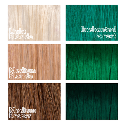 Vibrant green hair dye swatch - Enchanted Forest bright hair dye semi permanent Manic Panic