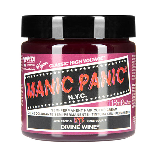 Divine Wine semi permanent hair dye - deep burgundy wine red vegan 118ml Manic Panic jar