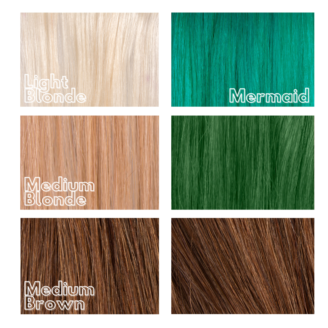 Vibrant teal blue hair colour swatch - Mermaid semi permanent hair dye Manic Panic