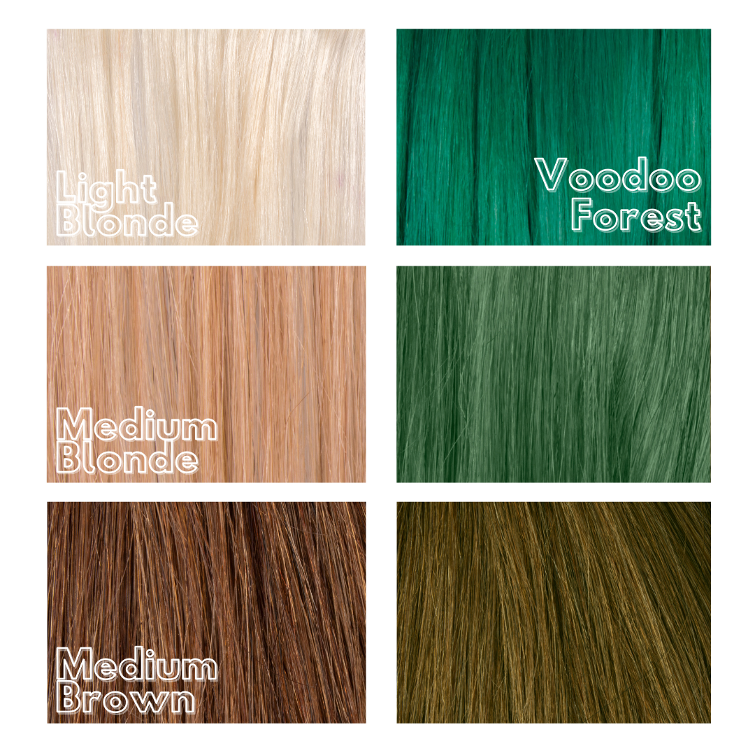 Dark green hair colour swatch results - Voodoo Forest intense hair dye semi permanent Manic Panic