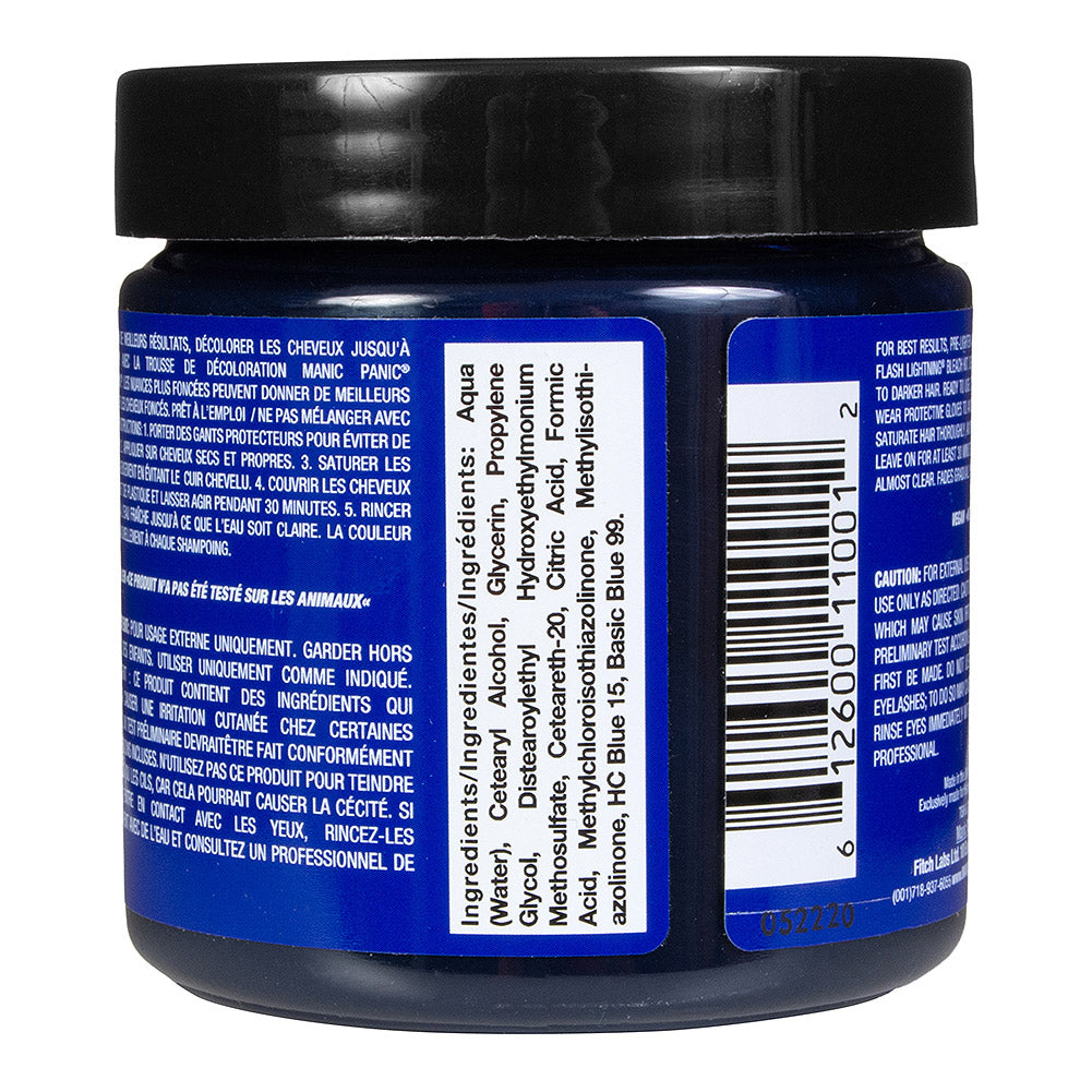 Manic Panic After Midnight Blue jar back - blue semi permanent hair dye 118ml vegan