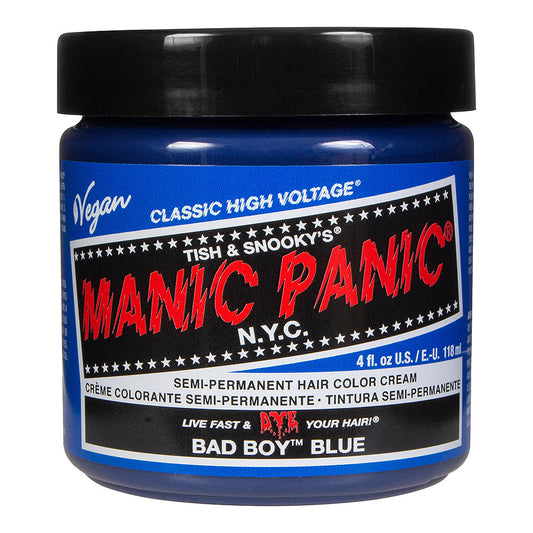 Bad Boy Blue semi permanent hair dye - vibrant royal blue vegan 118ml Manic Panic jar