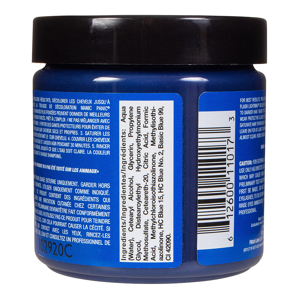 Manic Panic Bad Boy Blue jar back - blue semi permanent hair dye 118ml vegan ingredients