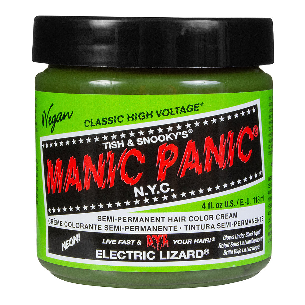 Electric Lizard neon green hair dye - UV reactive vegan 118ml Manic Panic jar front