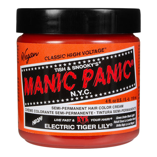 Electric Tiger Lily semi permanent hair dye - vibrant orange vegan 118ml Manic Panic jar
