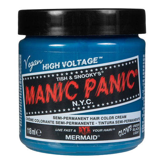 Mermaid semi permanent hair dye - vibrant ocean teal blue vegan 118ml Manic Panic jar front