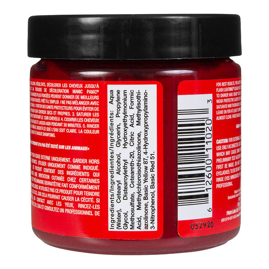Manic Panic Pillarbox Red jar back - red semi permanent hair dye 118ml vegan ingredients