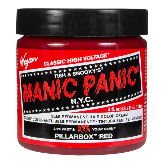 Pillarbox Red semi permanent hair dye - bright true red vegan 118ml Manic Panic jar front