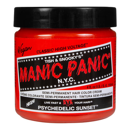 Psychedelic Sunset semi permanent hair dye - vibrant orange vegan 118ml Manic Panic jar