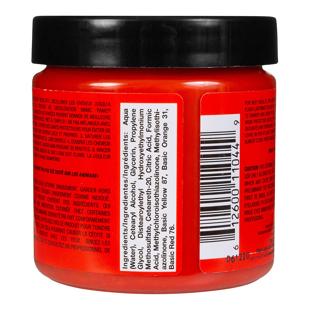 Manic Panic Psychedelic Sunset jar back - orange semi permanent hair dye 118ml vegan ingredients
