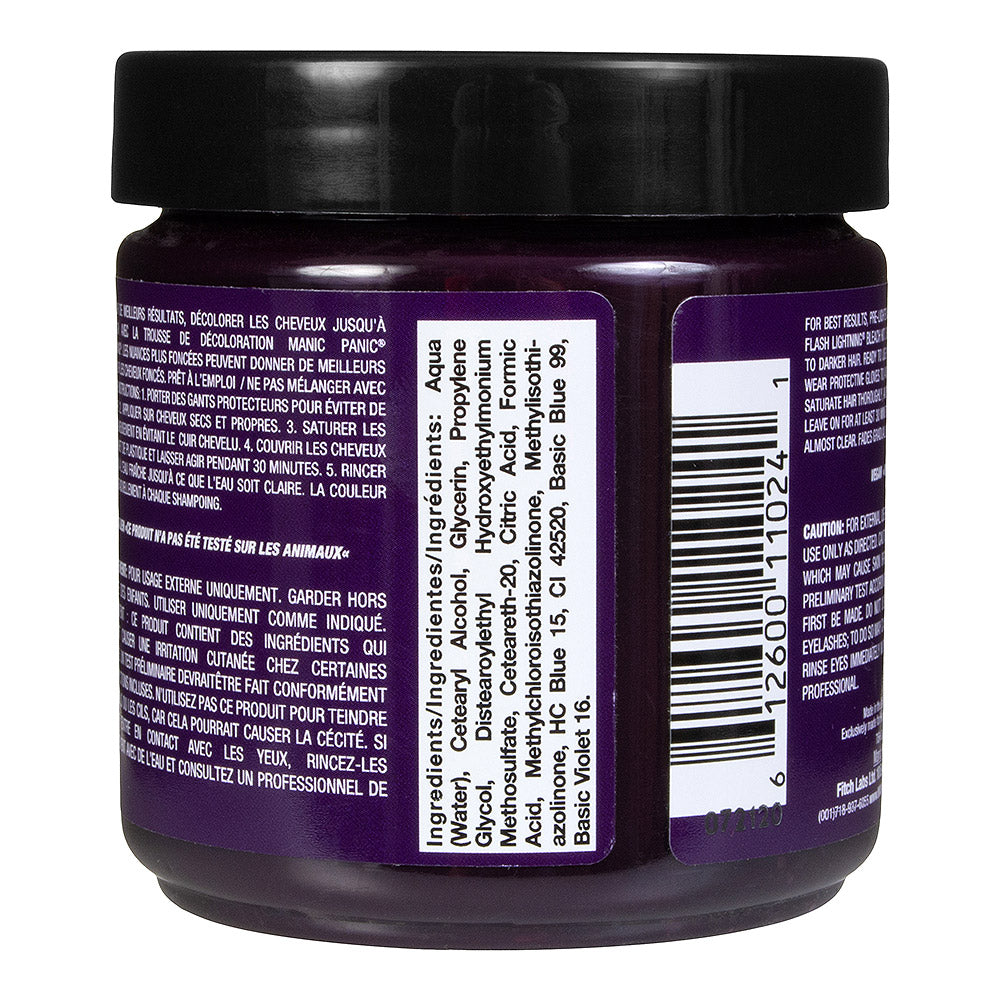 Manic Panic Purple Haze jar back view - semi-permanent vegan hair dye 118ml ingredients
