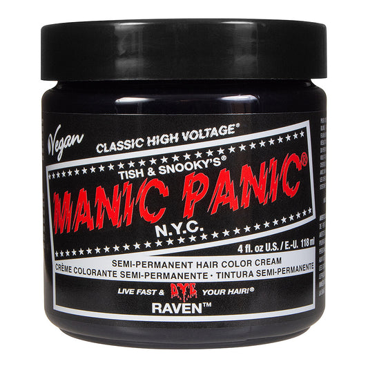 Raven black semi permanent hair dye - deep intense black vegan 118ml Manic Panic jar front