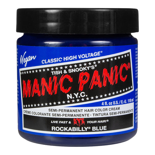 Rockabilly Blue semi permanent hair dye - vibrant cobalt blue vegan 118ml Manic Panic jar