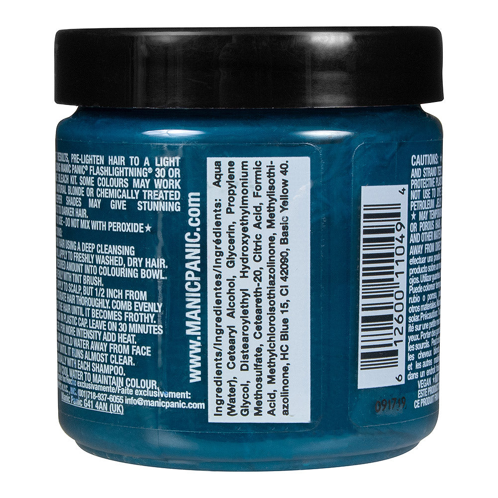 Manic Panic Siren Song jar back - blue semi permanent hair dye 118ml vegan ingredients