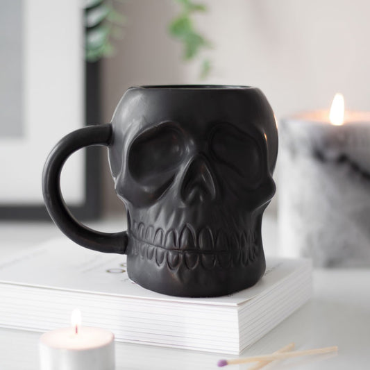 Gothic Gifts Matte Black Skull Shaped Mug - Kate's Clothing