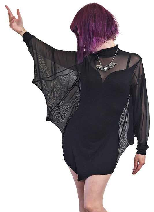 Necessary Evil Cybele Mini Dress with Bat Wing Effect Sleeves - Kate's Clothing