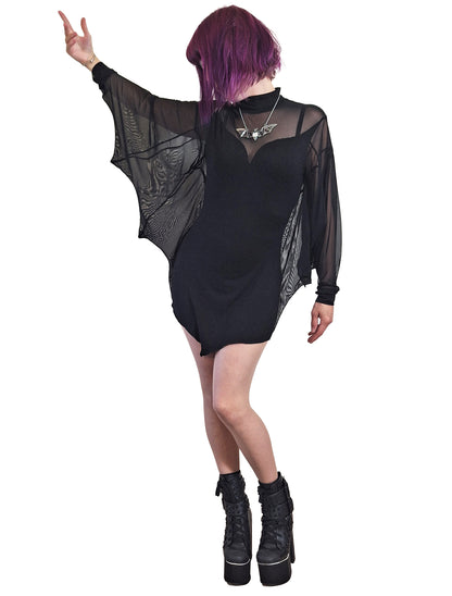 Necessary Evil Cybele Mini Dress with Bat Wing Effect Sleeves - Kate's Clothing