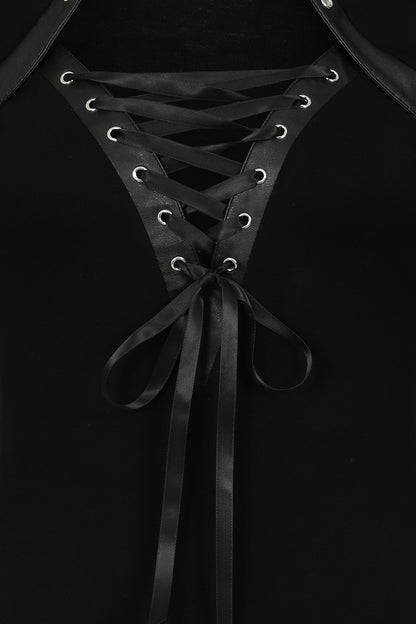Necessary Evil Dione Long Sleeve Lace Up Plunge Top - Kate's Clothing