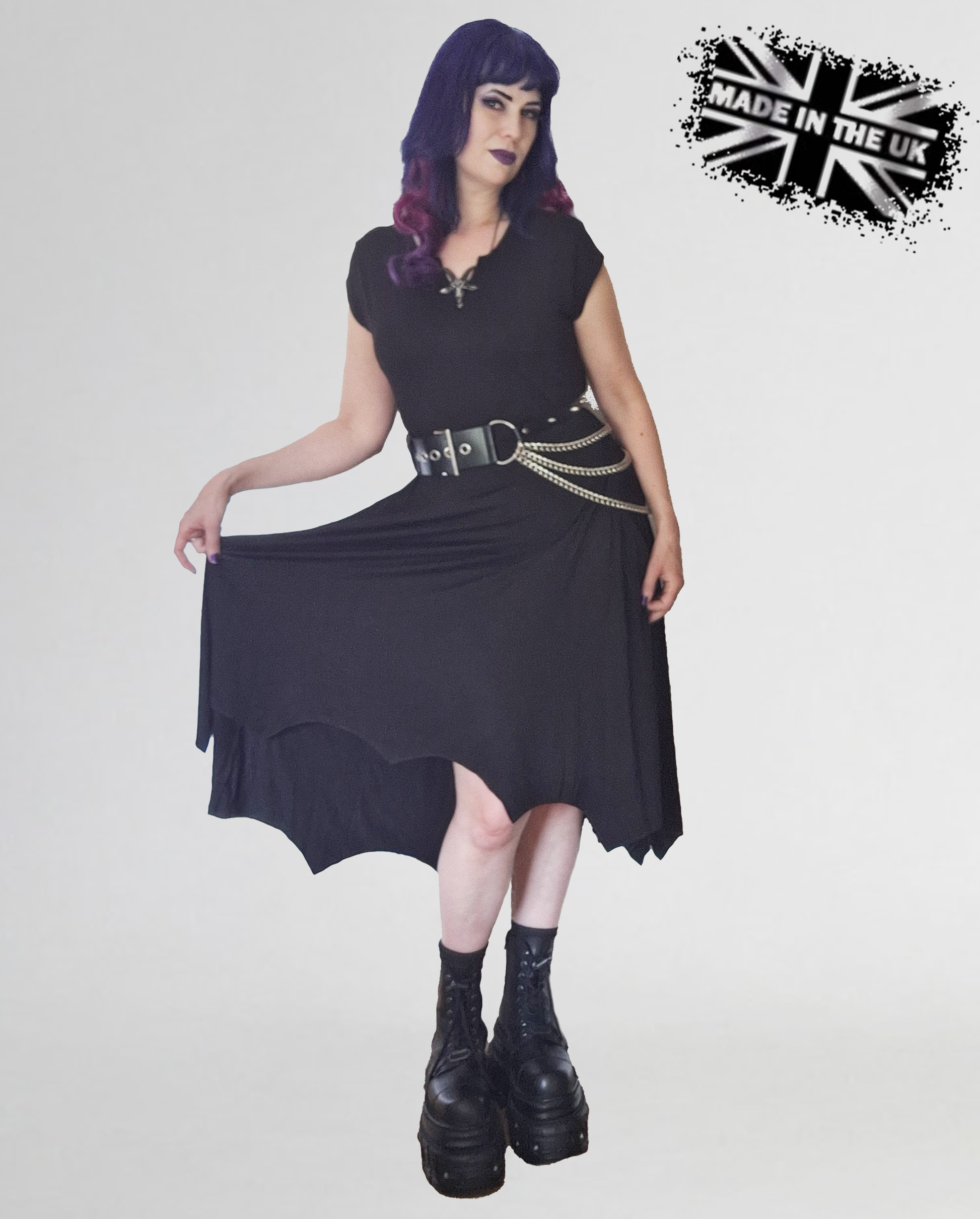 Necessary Evil UK Evaki Bat Wing Hem Goth Dress with Pockets