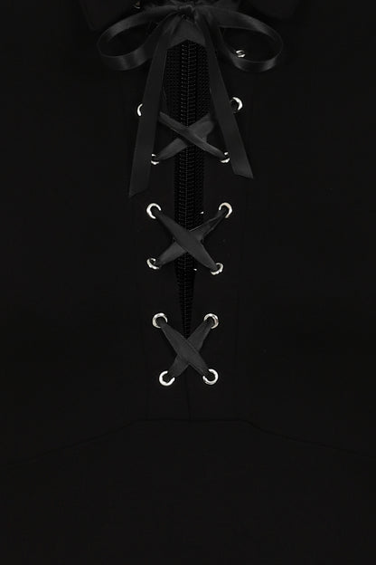 Necessary Evil Kali closeup - gothic handkerchief hem midi length long sleeve black