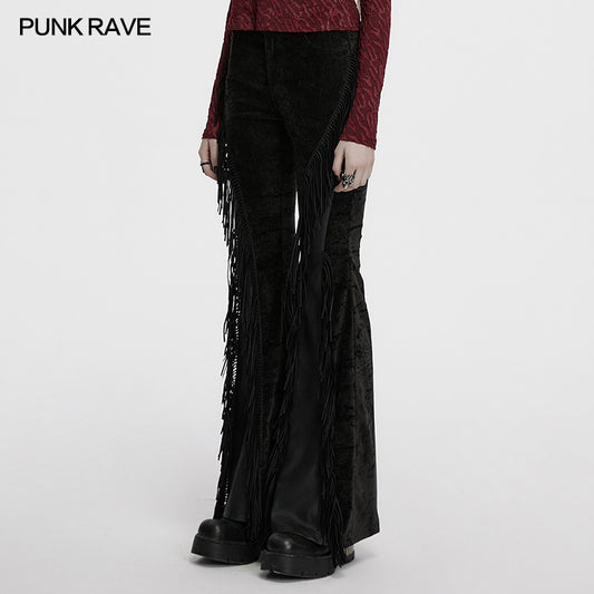 Punk Rave Morrigan Wasteland Tassel Flare Goth Pants In Black