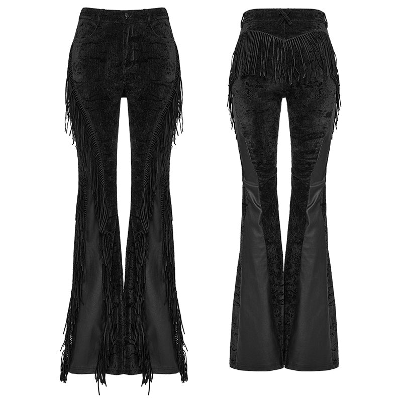 Punk Rave Black Tassel Flare Goth Pants