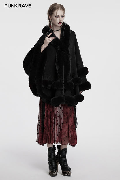 Punk Rave Elvira Faux Fur Trim Gothic Cloak in Black