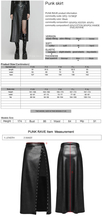 Punk Rave Imogen Faux Leather Midi Split skirt - Kate's Clothing