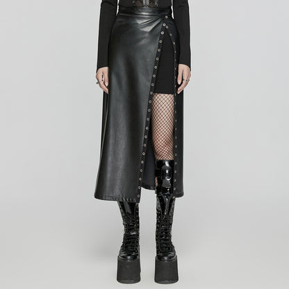 Punk Rave Imogen Faux Leather Midi Split skirt - Kate's Clothing