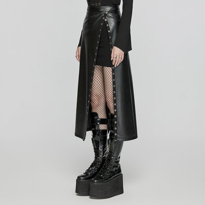 Punk Rave Imogen Faux Leather Midi Split skirt - Kate's Clothing