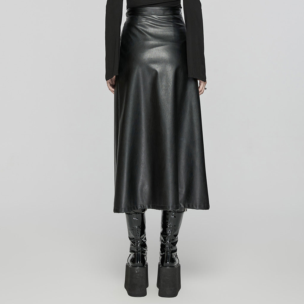 Punk Rave Imogen Faux Leather Midi Split skirt - Kate's Clothing