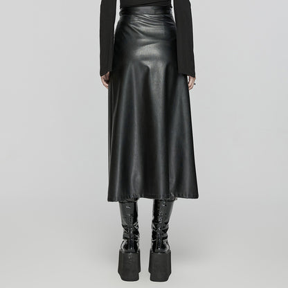 Punk Rave Imogen Faux Leather Midi Split skirt - Kate's Clothing