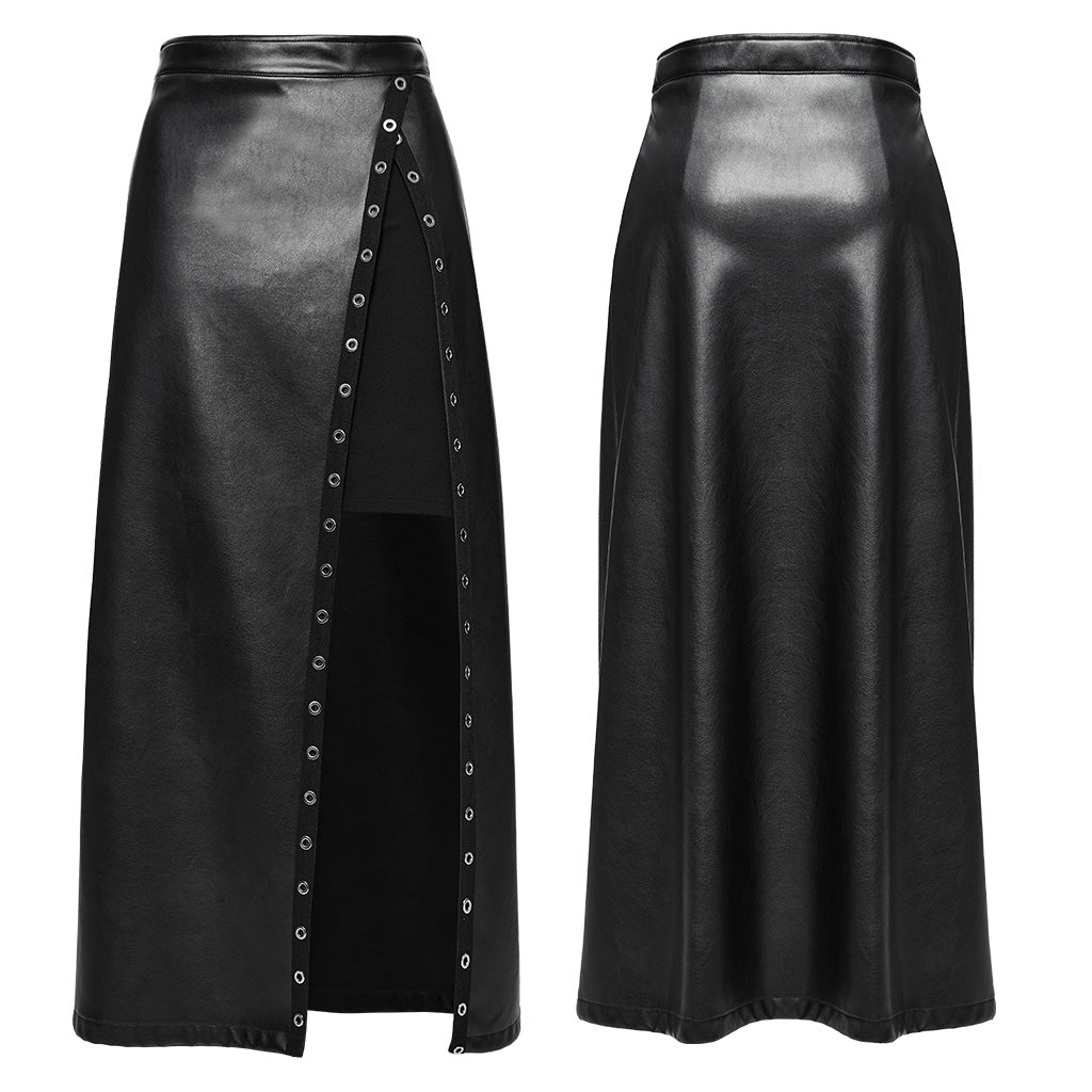 Punk Rave Imogen Faux Leather Midi Split skirt - Kate's Clothing
