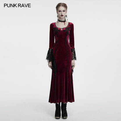 Punk Rave Isolde Velvet Lace Sleeve Dress in Red