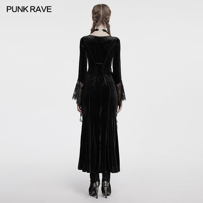Punk Rave Isolde Velvet Lace Sleeve Dress In Black