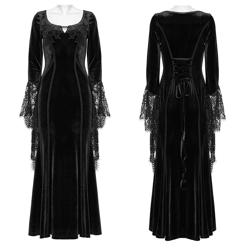 Punk Rave Isolde Velvet Lace Sleeve Dress In Black