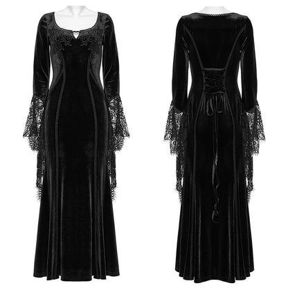 Punk Rave Isolde Velvet Lace Sleeve Dress In Black