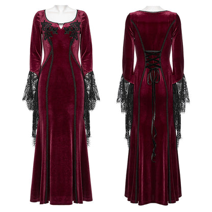 Punk Rave Isolde Velvet Lace Sleeve Dress in Red
