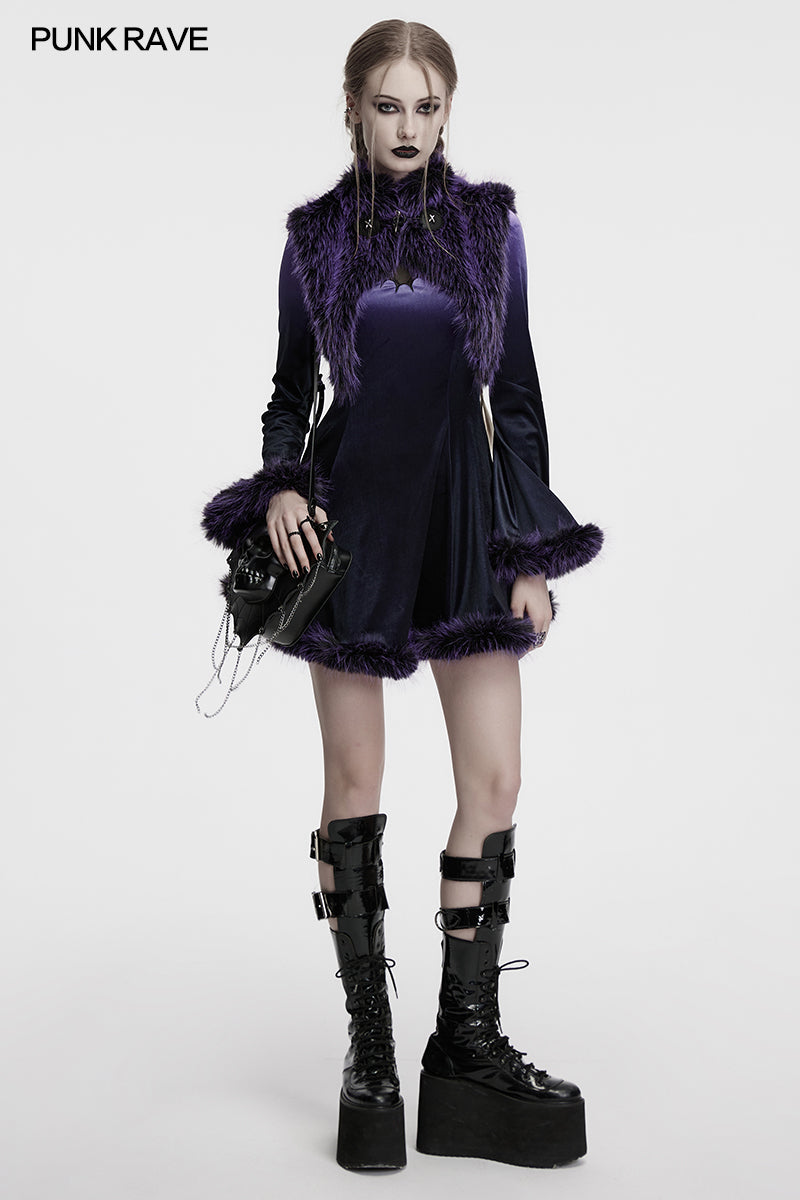 Punk Rave Lilith Gradient Devil Fur Shawl  In Violet