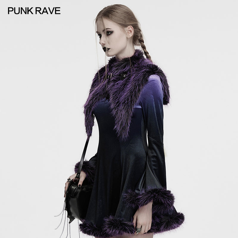 Punk Rave Lilith Gradient Devil Fur Shawl  In Violet
