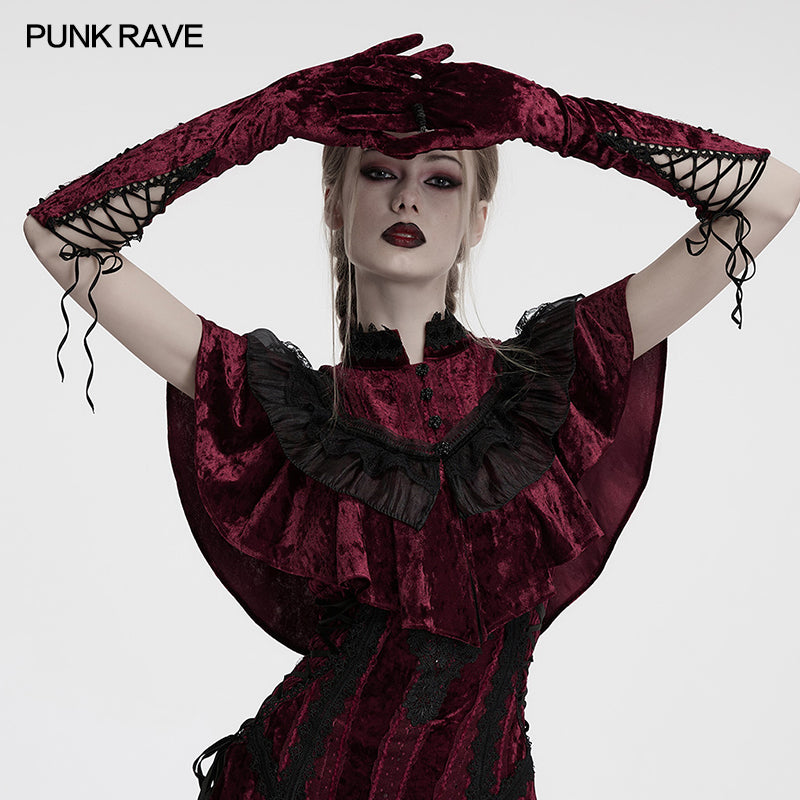 Crimson Rave Punk Rave Crimson Velvet Goth Gloves