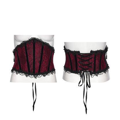 Punk Rave Isolde Gothic Underbust Corset - Lace & Velvet Waist Cincher