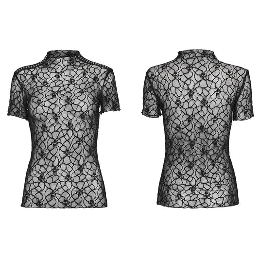 Punk Rave Women's Leona Gothic Lace Short Sleeve Top - Kate's Clothing