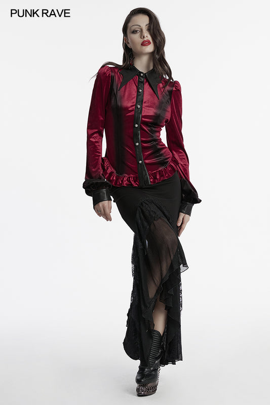 Punk Rave Fawn Gradient Printed Shirt in Red - Kate's Clothing