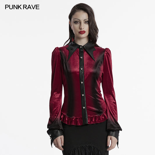 Punk Rave Fawn Gradient Printed Shirt in Red - Kate's Clothing