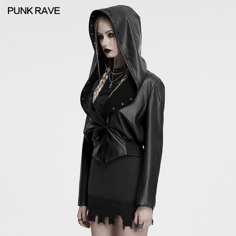 Punk Rave Nyx Hooded Faux Leather Jacket