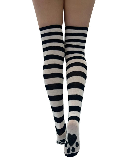 Pamela Mann Over The knee Stripped Socks With Paw Prints - Kate's Clothing