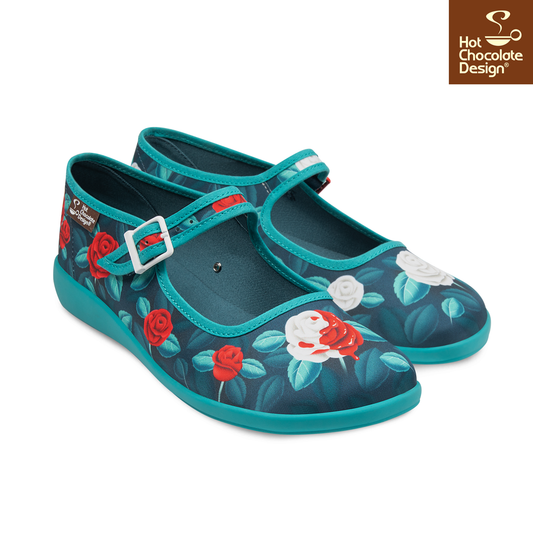 Chocolaticas® Paint the Roses Red – Gothic Floral Mary Jane Flats