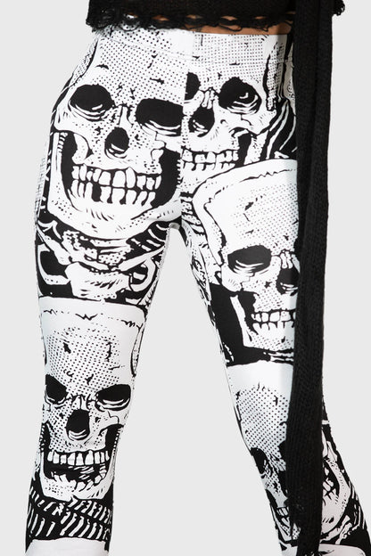 Killstar Plentiful Reap Bootcut Trousers with White Skull Print - Kate's Clothing